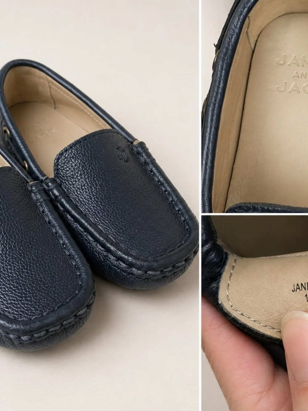 Janie and Jack Navy Leather Moccasin Toddler Size 8 Slip-Ons